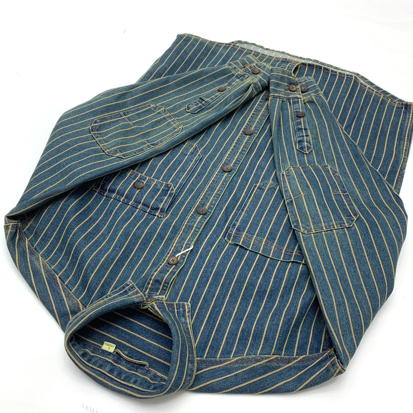 2025 Höst Ny Amerikansk Retro Tung Randig Denim Skjortjacka Herr 100% Bomull Tvättad Gammaldags Lös Fritidsjacka