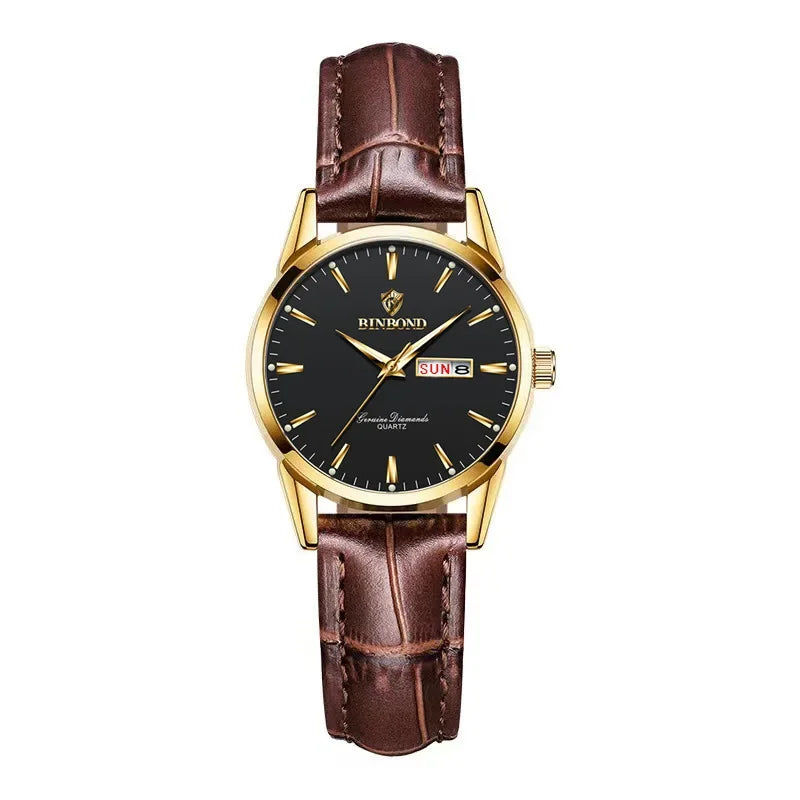 Reloj de lujo para hombre y mujer, cuarzo, correa de piel