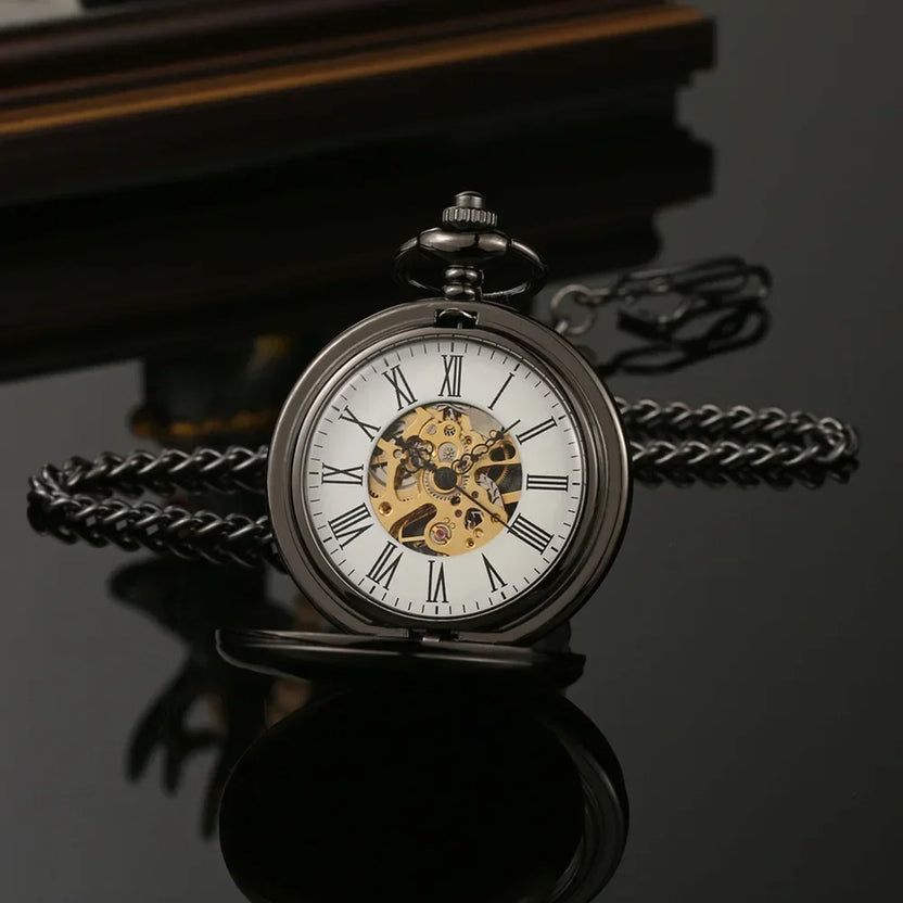 Nowy męski mechaniczny zegarek kieszonkowy nakręcany ręcznie, tarcza typu skeleton, naszyjnik steampunk, wisior, zegarek vintage, prezent na ślub