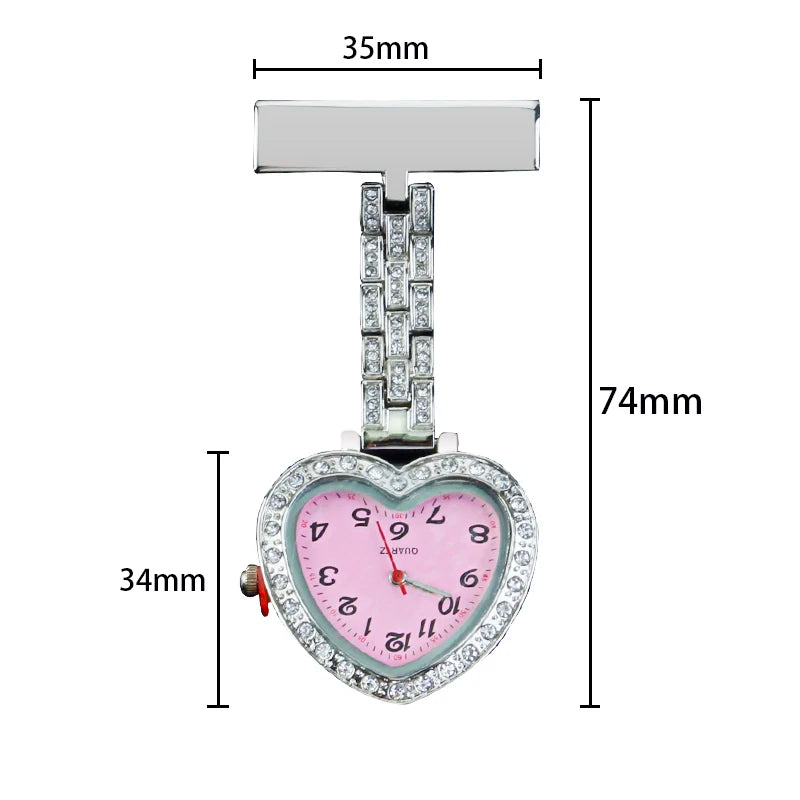 Glitter Peach Nurse FOB Watch Sparkle Pocket Watch Egg Jojo Pen Holder Heart Diamond Brooch Medical Clock Pink Graduation Gift