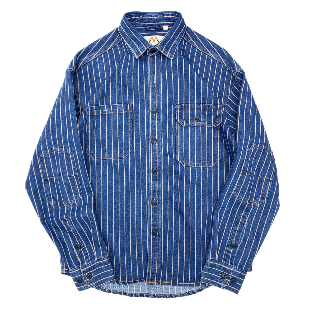 Chaqueta camisa de mezclilla a rayas estilo retro americano pesado, otoño 2025, para hombre, 100% algodón, estilo vintage lavado, abrigo casual holgado