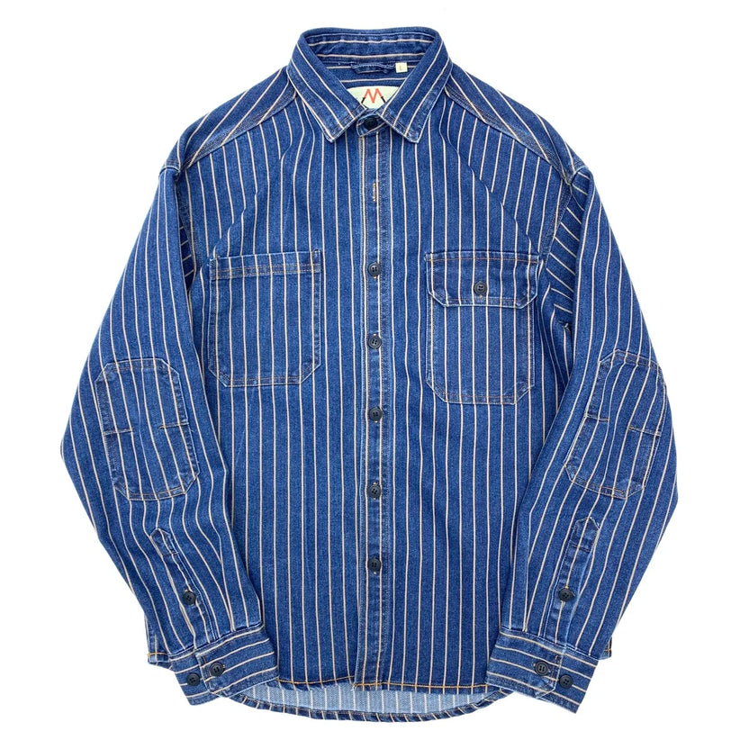 2025 Höst Ny Amerikansk Retro Tung Randig Denim Skjortjacka Herr 100% Bomull Tvättad Gammaldags Lös Fritidsjacka