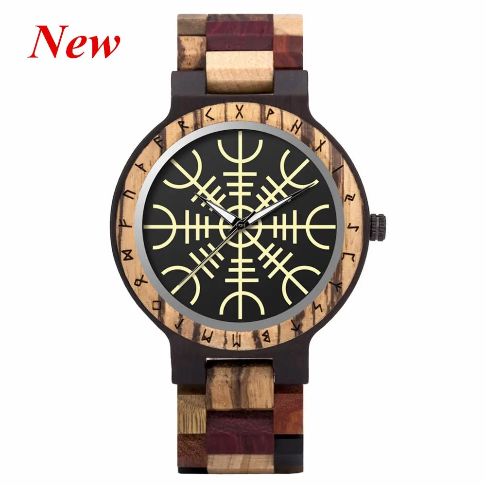 BOBO BIRD Watches for Man Viking Odin Rune Men Quartz Wristwatches Cultural Totem Dail With Wooden Strap Reloj De Hombre