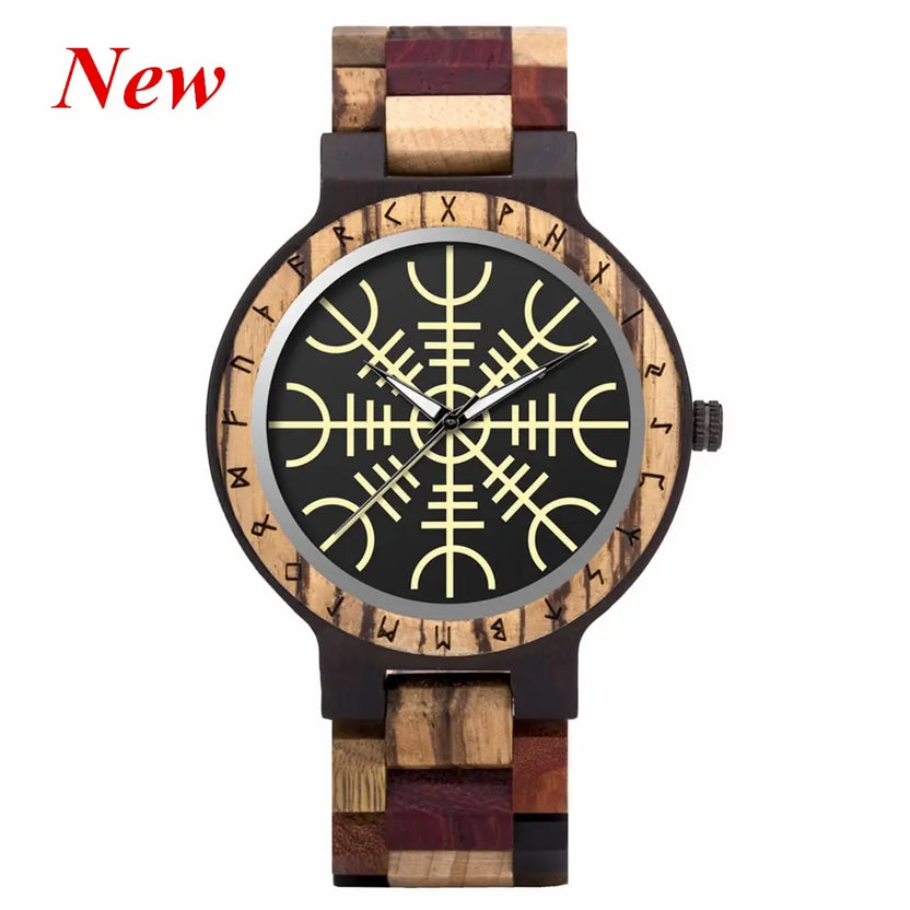 BOBO BIRD Watches for Man Viking Odin Rune Men Quartz Wristwatches Cultural Totem Dail With Wooden Strap Reloj De Hombre