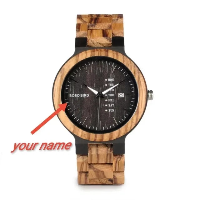 BOBO BIRD Wood Watch Men Women Quartz Week Date Couple Timepiece Colorful Wooden Band Logo Customize Gift Box Wholesale Dropship