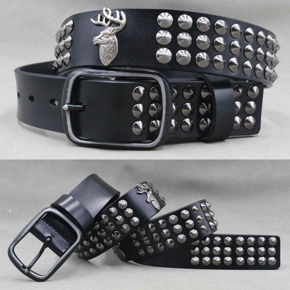 NUEVO Cinturón de cuero auténtico con remaches de metal pesado estilo punk para hombre, cinturón de vaquero con tachuelas, cinturón de cintura para hombre, cinturón para mujer