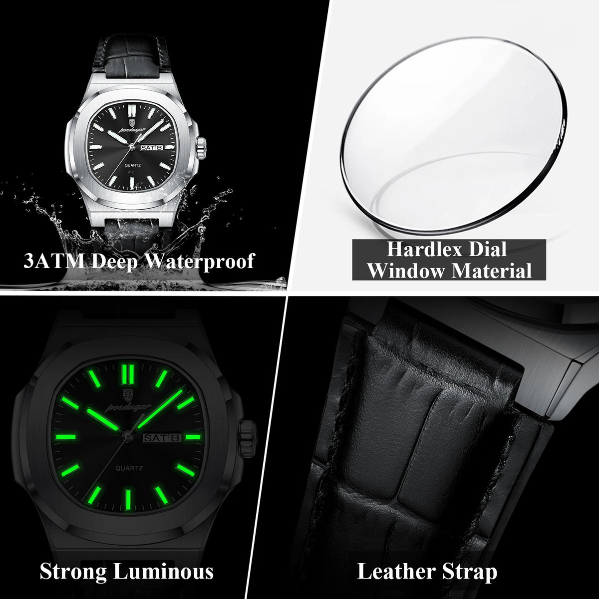 POEDAGAR Men's Fashion Leather Strap Waterproof Wristwatch