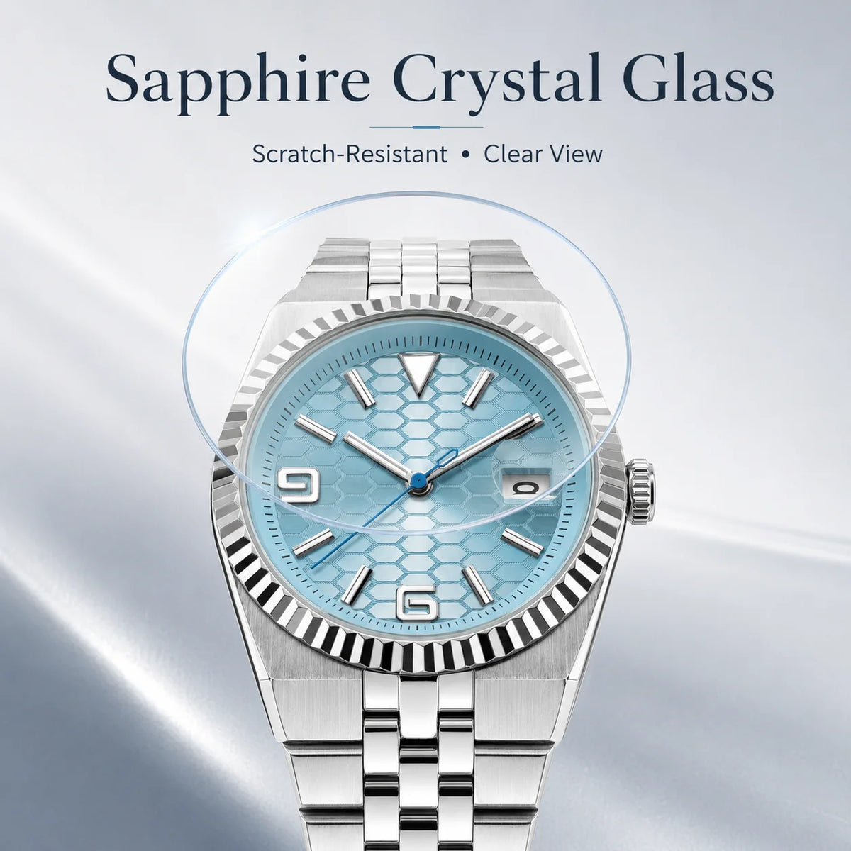 CORGEUT NH35A 8215 Automatic Watch Men Ice Blue Honeycomb Dial Sapphire Glass 100M Waterproof Luminous 316L Steel Wristwatch