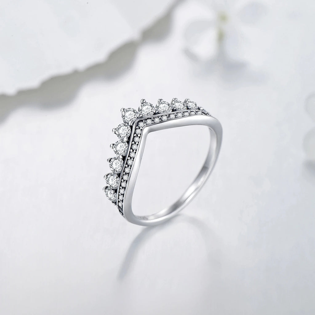 Modian Fashion 100% Real 925 Sterling Zircon Crown Finger Ring Classic Stackable Silver Jewelry for Women Wedding Christmas Gift
