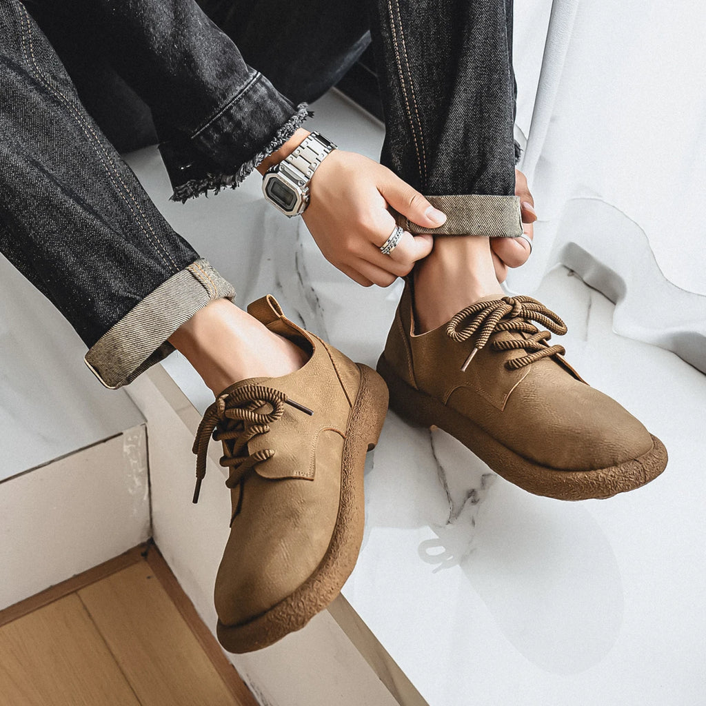 Men Plus Size Retro British Style PU Leather Shoes Ankle Comfortable Foot Feel Casual Shoe Wear-Resistant Outsole Walking Shoes