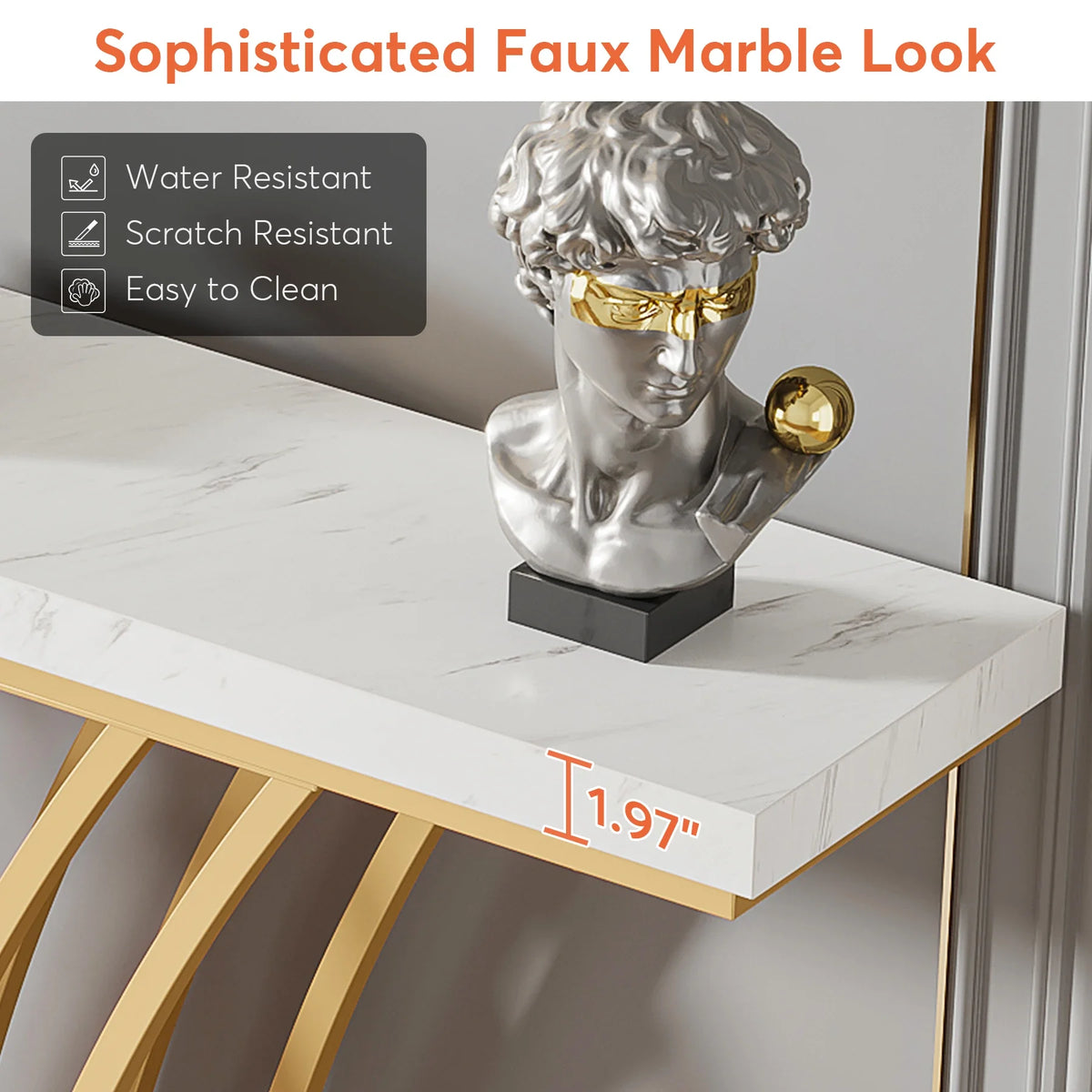 Tribesigns 59 Inch Gold Console Table with Metal Grid Base