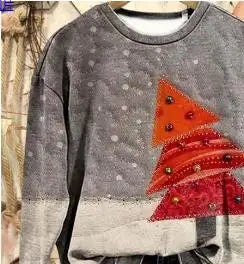 Women Round Neck Long Sleeve Sweatshirt Christmas Tree Patchwork Print Festive Holiday Casual Party Daily Wear Women's Clothes