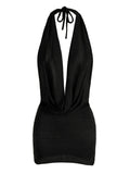 Women's Bright Knitted Halter Neck Backless Mini Dress