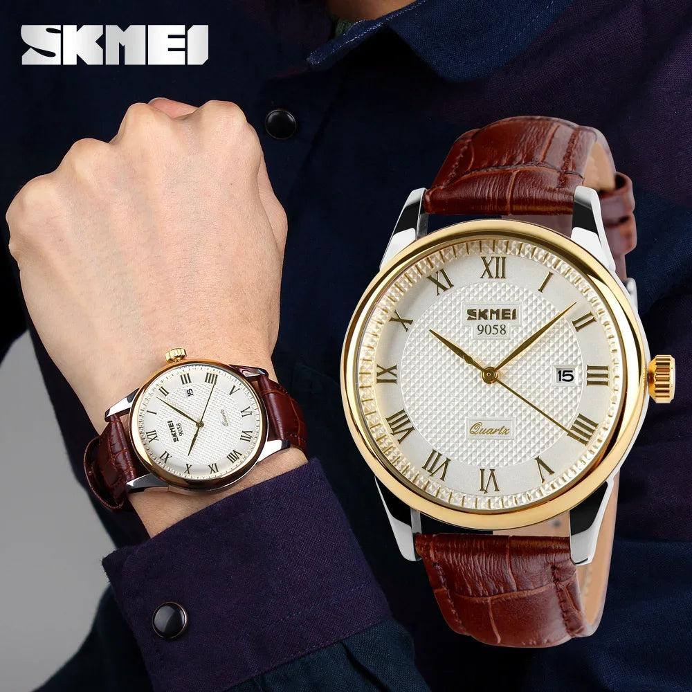 Reloj SKMEI 9058 de cuarzo con correa de cuero para hombre y mujer