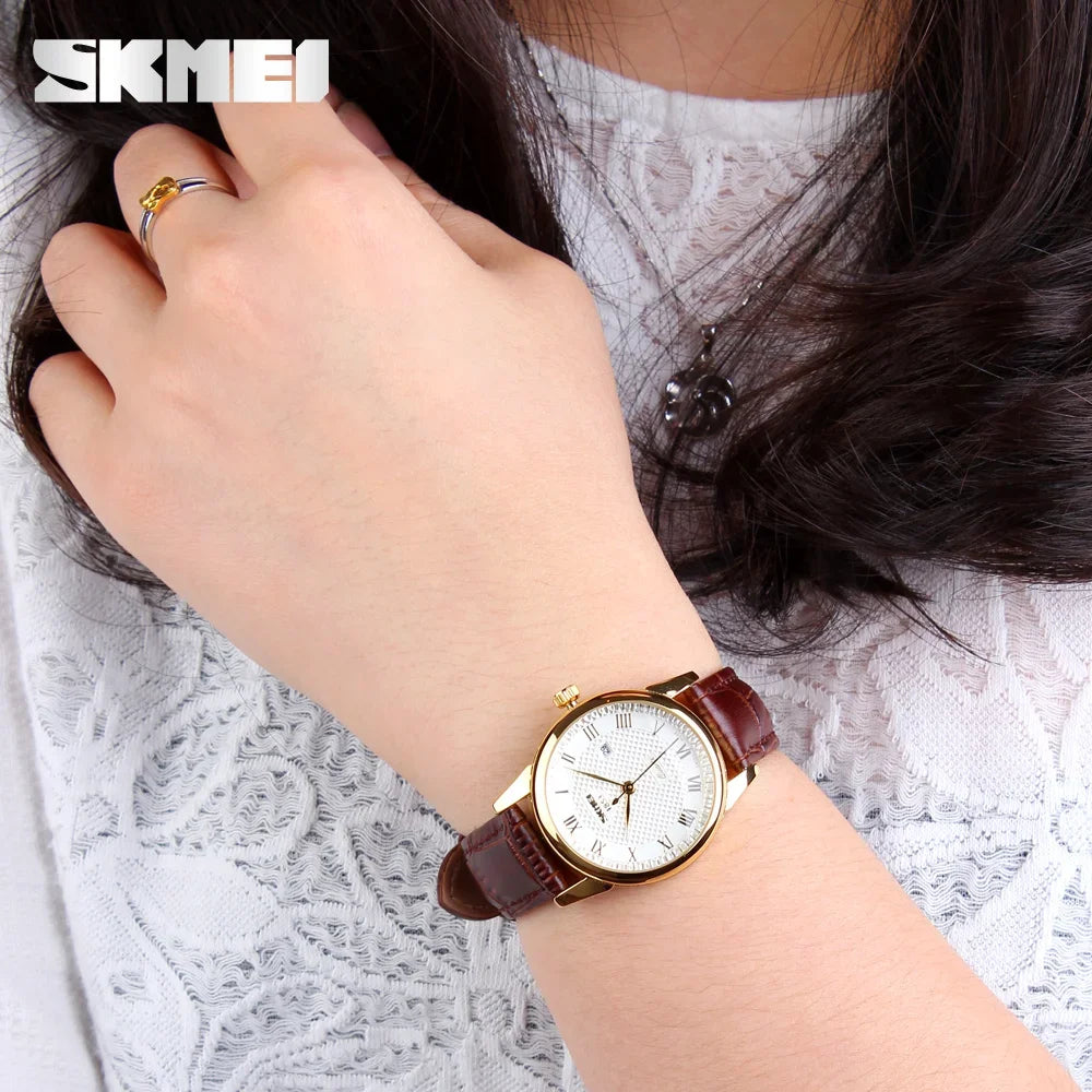 SKMEI 9058 Quartz Leather Strap Watch for Men and Women
