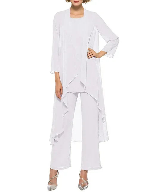 Womens 3-Pieces Set Mother of Bride Dress Party Dress Pant Suits Bussiness Elegant Formal Chiffon Plus Size for Formal Wedding