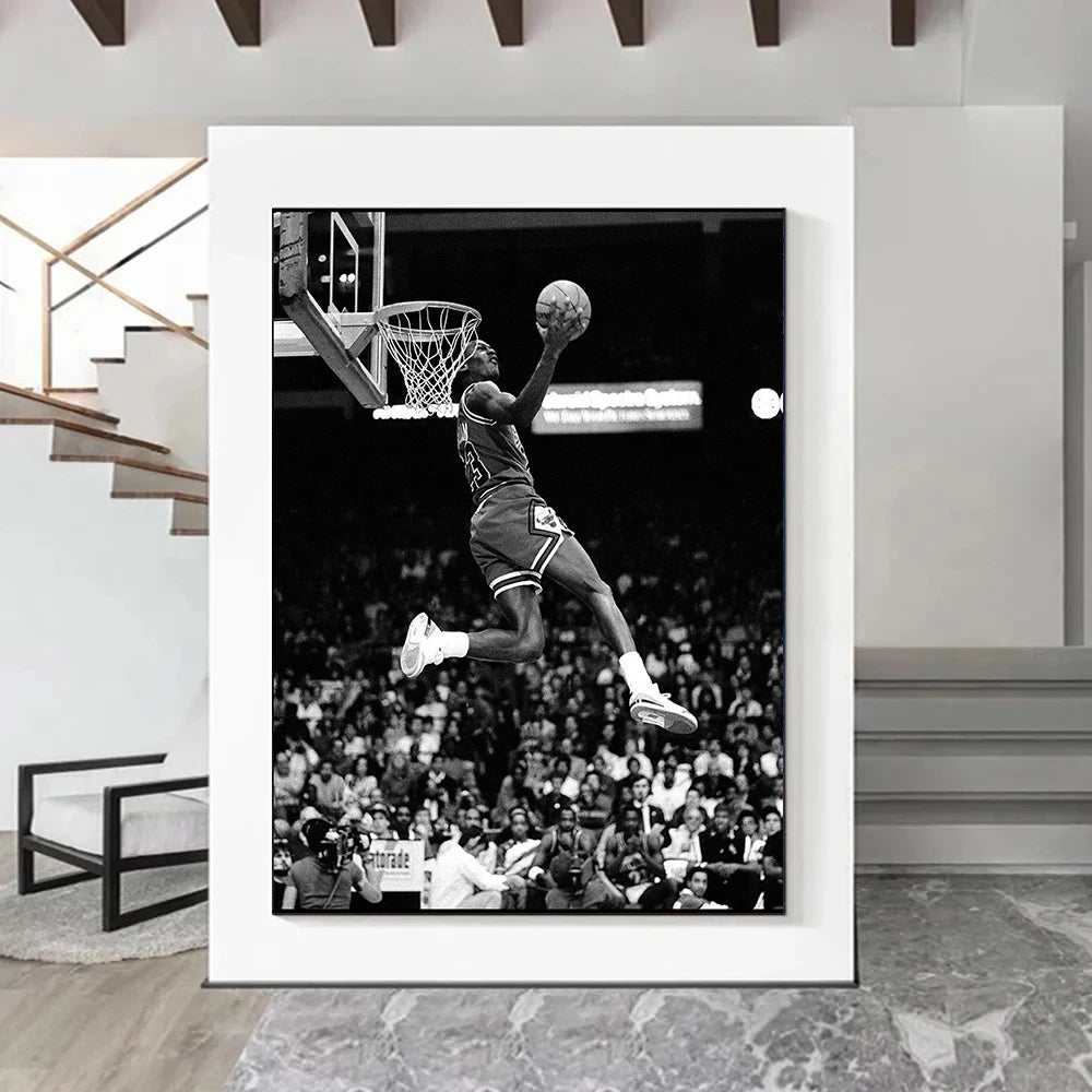 Michael Jordan Black and White Basketball Canvas Wall Art