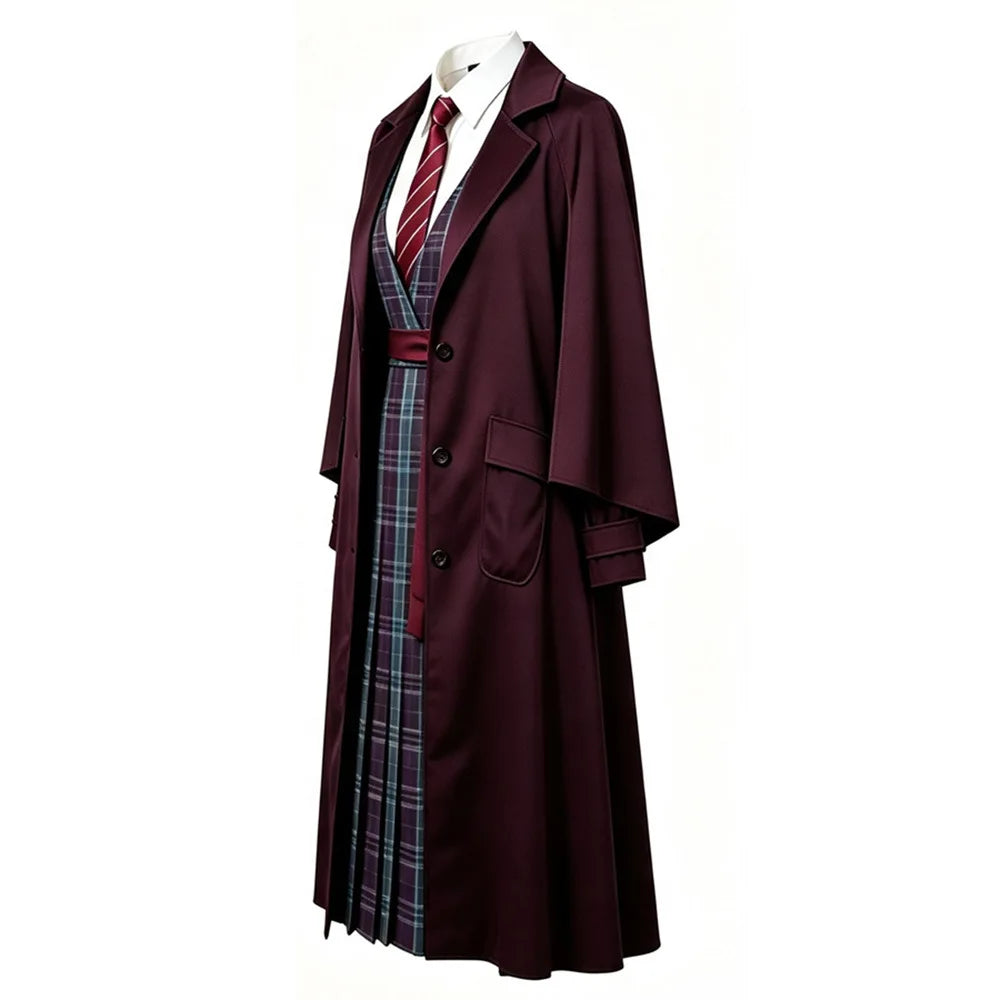Hermione Granger Wizard Uniform Set with Purple Coat and Plaid Dress