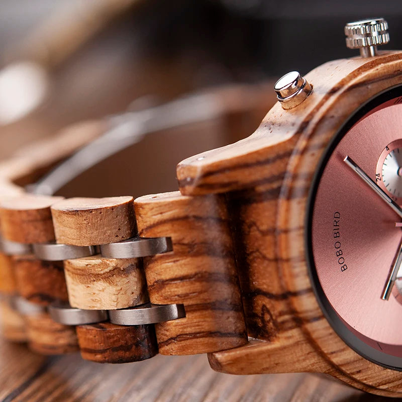 BOBO BIRD Women Watches Luxury Chronograph Watch With Auto Date Versatile Ladies Wooden Timepieces Custom Couple Quartz Watch