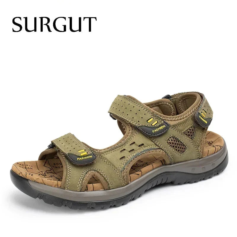 SURGUT Hot Sale New Fashion Summer Leisure Beach Men Shoes High Quality Leather Sandals the Big Yards Men's Sandals Size 38-48
