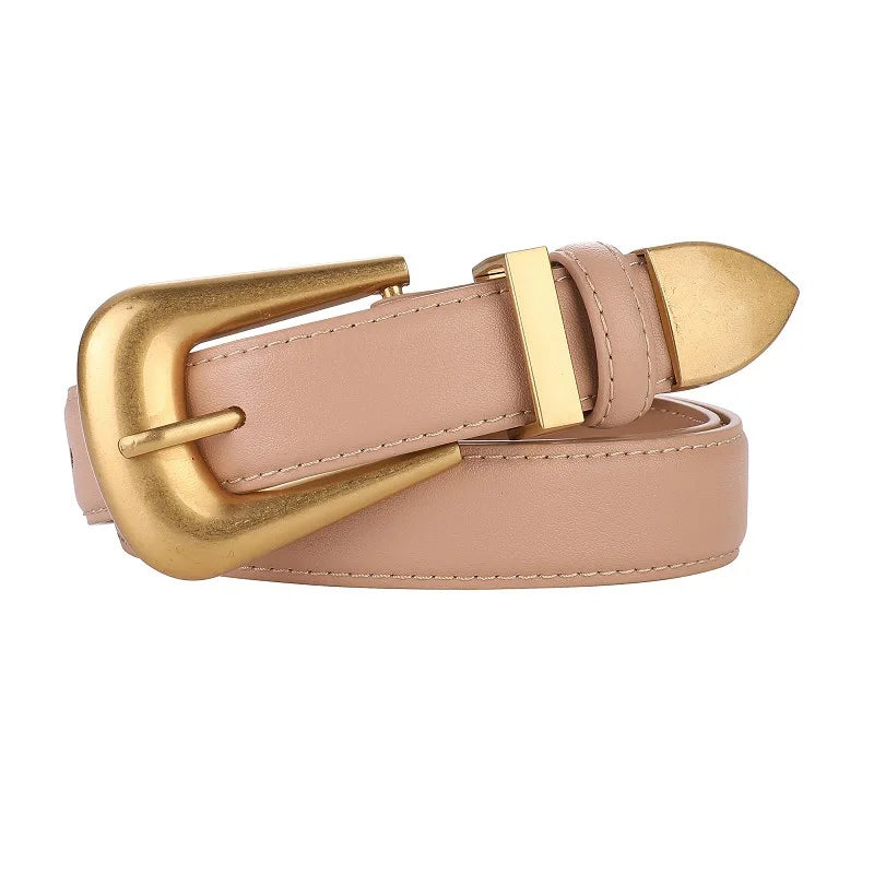 Genuine Leather Belt for Women Burgundy Leather With Gold Metal Buckle Luxury Casual Fashion Belts for Jeans Dresses