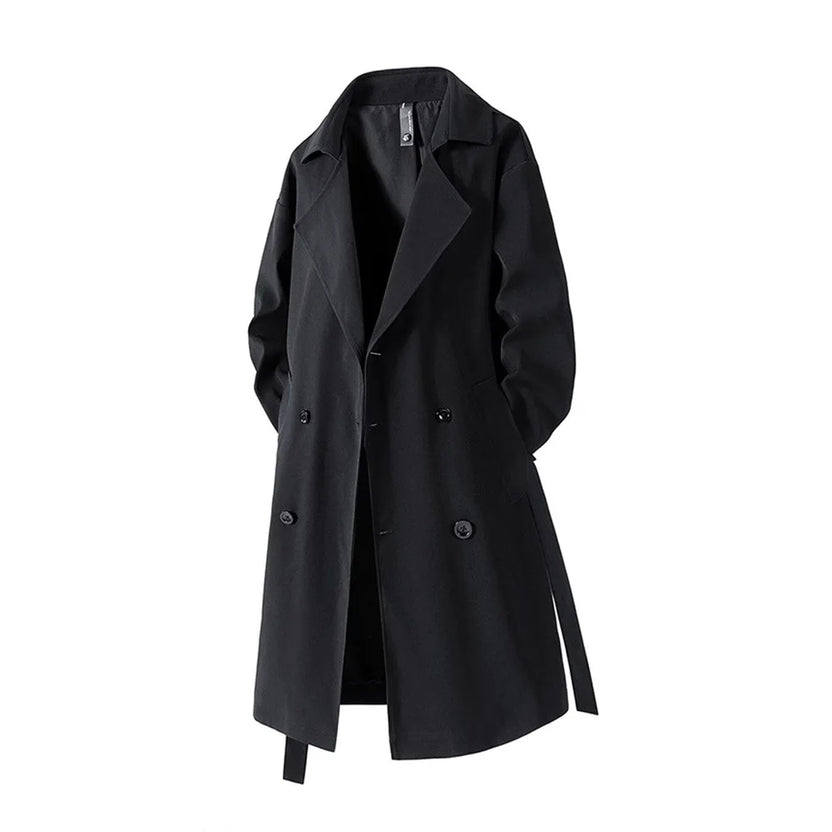 2025 höst lång kappa för män amerikansk streetwear vintage trenchcoat över knät avslappnad retro vattentät vindjacka
