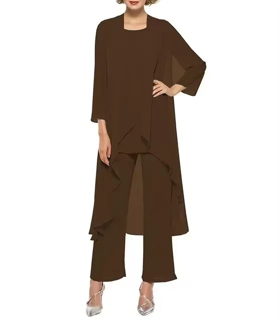 Womens 3-Pieces Set Mother of Bride Dress Party Dress Pant Suits Bussiness Elegant Formal Chiffon Plus Size for Formal Wedding