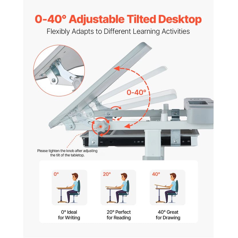 Set de escritorio y silla de estudio para niños SucceBuy, escritorio y silla de estudio para niños con lámpara de mesa, altura ajustable para dormitorio y sala de estudio
