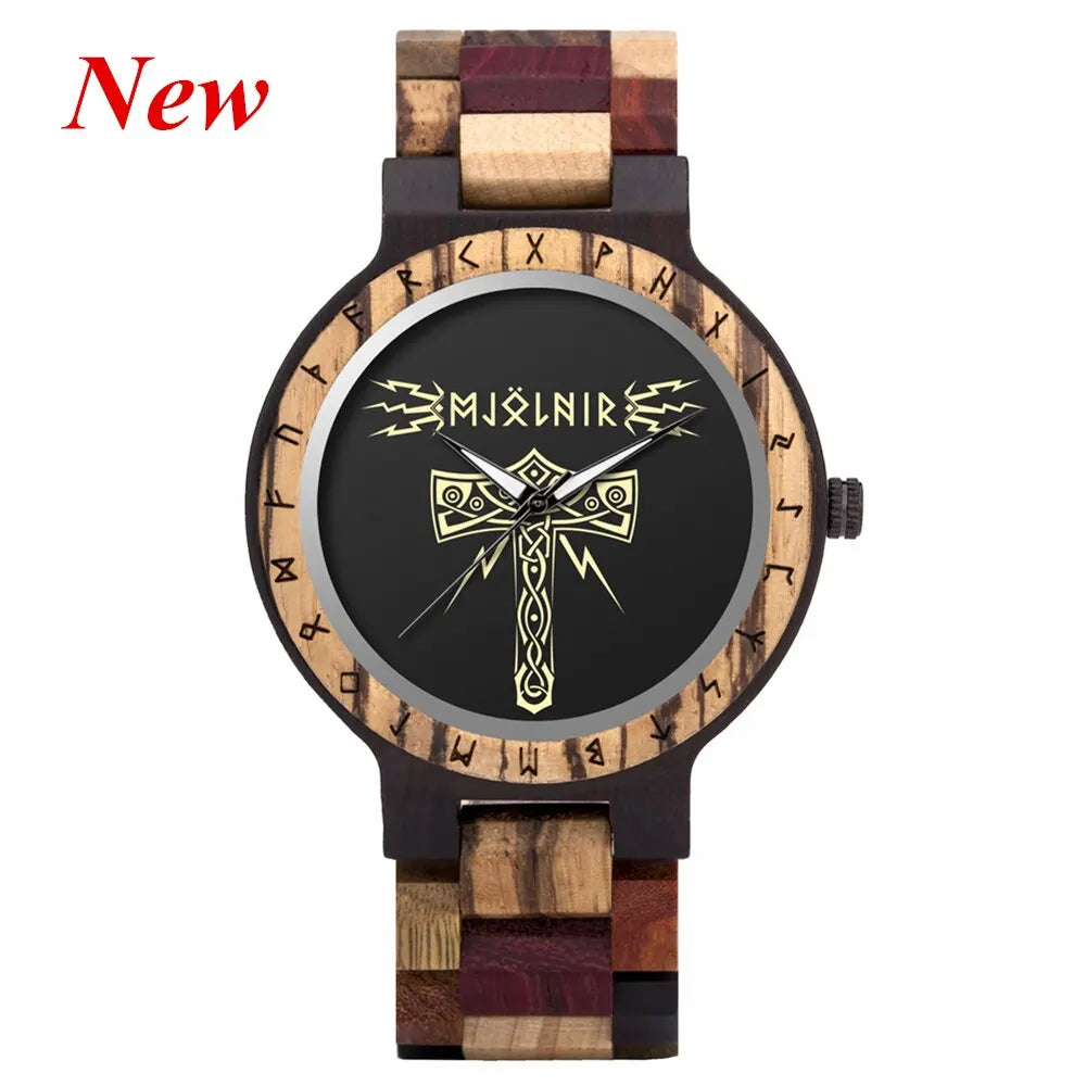 BOBO BIRD Watches for Man Viking Odin Rune Men Quartz Wristwatches Cultural Totem Dail With Wooden Strap Reloj De Hombre
