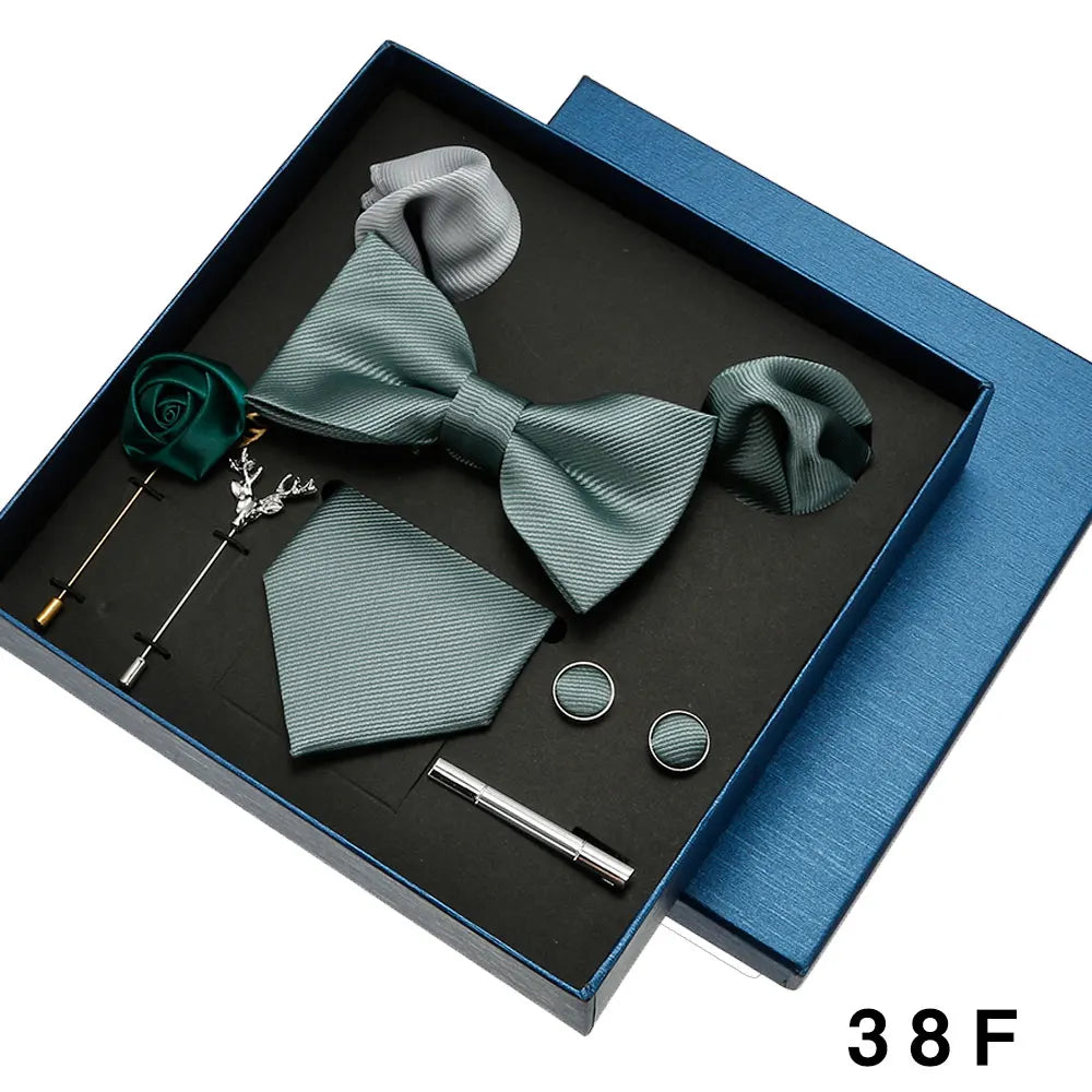Men Tie Silk Necktie Man Bowtie Hanky Brooches Cufflinks and Tie Clip for Men Accessories Red Burgundy Wedding Tie Gifts Set