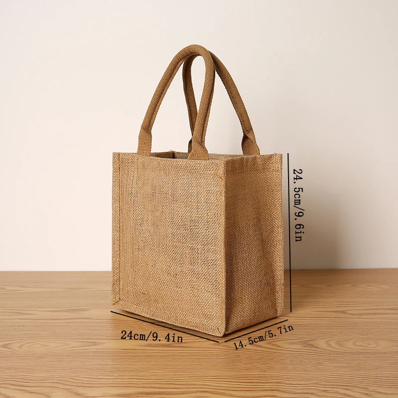 Women's Jute Tote Bag Large Capacity Shopping Bag Travel Storage Bag Open Mouth Men's Handbag