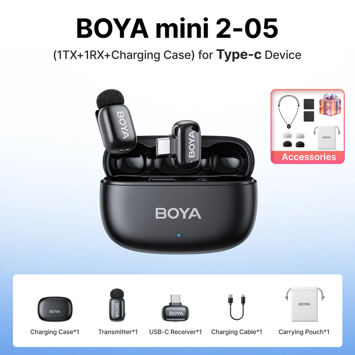 Micrófono de solapa inalámbrico BOYA Mini 2 con reducción de ruido por IA