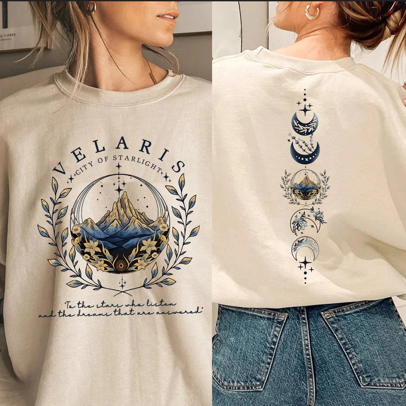 Bluza Velaris ACOTAR, nadruk na przodzie i tyle, bluza z kapturem Night Court, bluza bez kaptura Sarah J. Maas