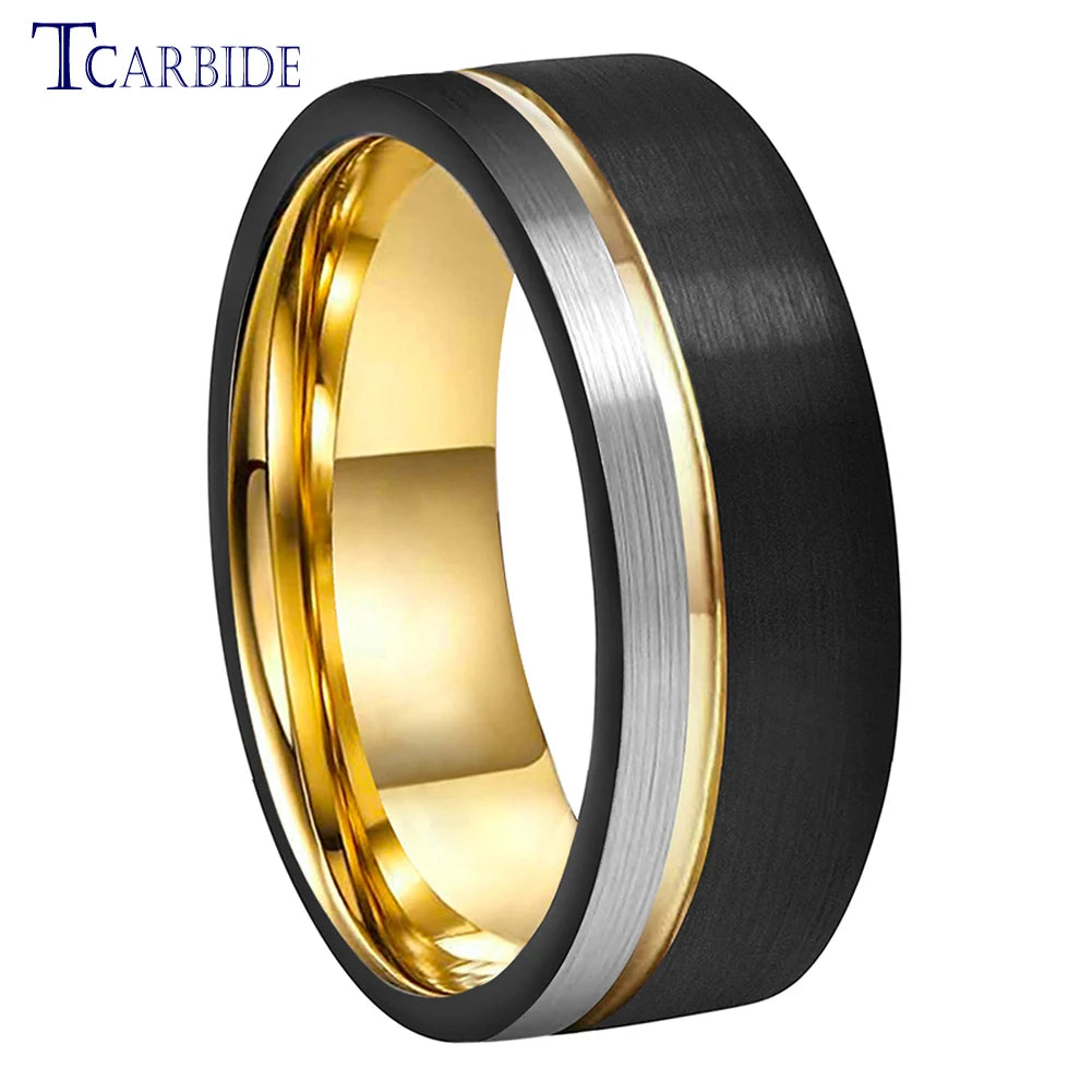 TCarbide 8mm, obrączka ślubna z wolframu, szczotkowana, z rowkiem i przesunięciem, biżuteria modowa dla kobiet i mężczyzn, doskonała jakość, pełna rozmiarówka w magazynie