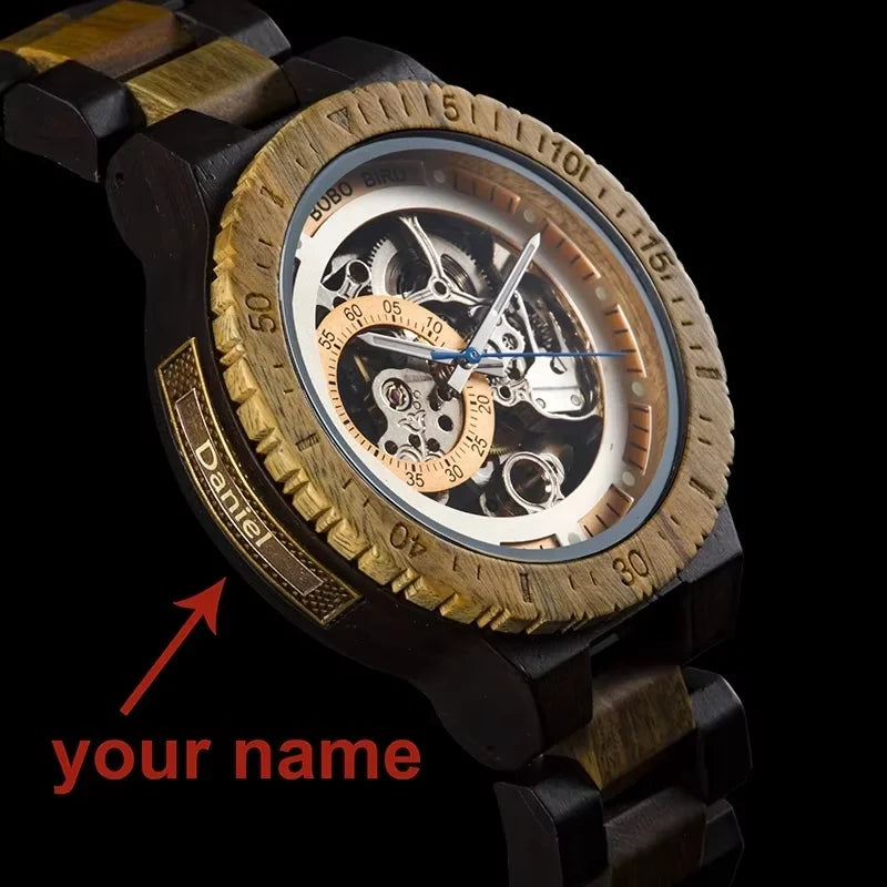 BOBO BIRD Wooden Mechanical Automatic Wristwatch for Men with Luminous Hands