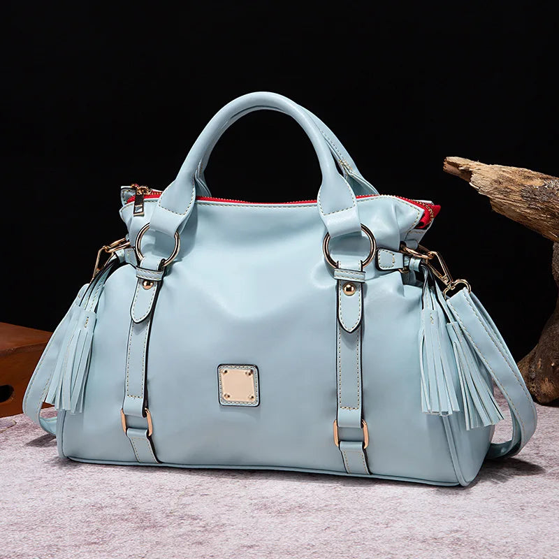 Leather Oversized Slouchy Tote Bag with Metal Buckles for Women