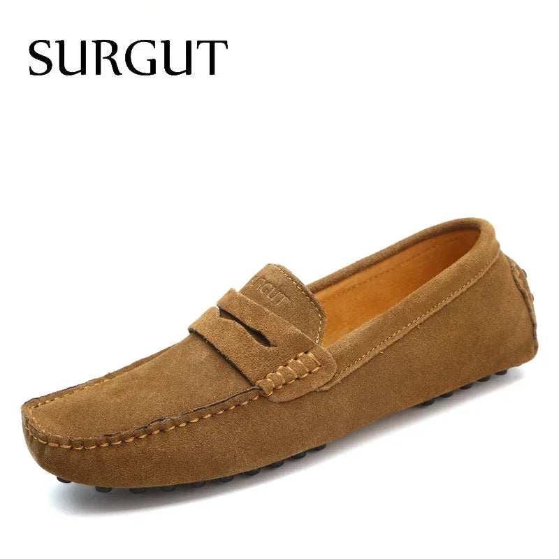 SURGUT Brand Fashion Summer Style Soft Moccasins Men Loafers High Quality Genuine Leather Shoes Men Flats Gommino Driving Shoes