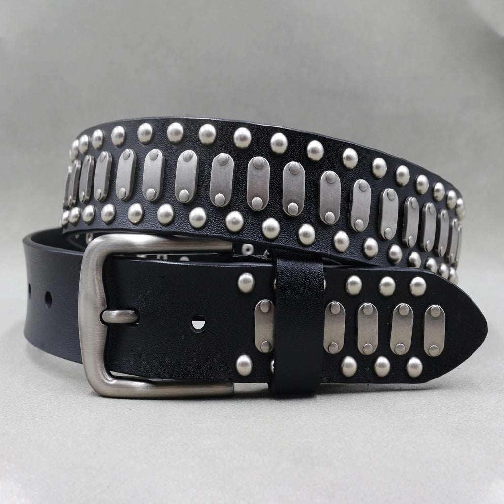 Heavy Metal Punk Belt Genuine Leather Hip Hop Belts for Men Cross Rivet Jeans Belt Male Strap Ceinture Homme Designer Belt