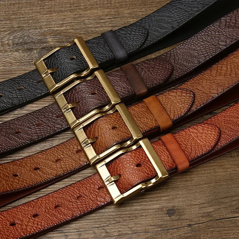 3.8 Wide Pure Cowhide Genuine Leather for Men's High Quality Jeans Brass Buckle Belts Cowboy Waistband Male Fashion Designer