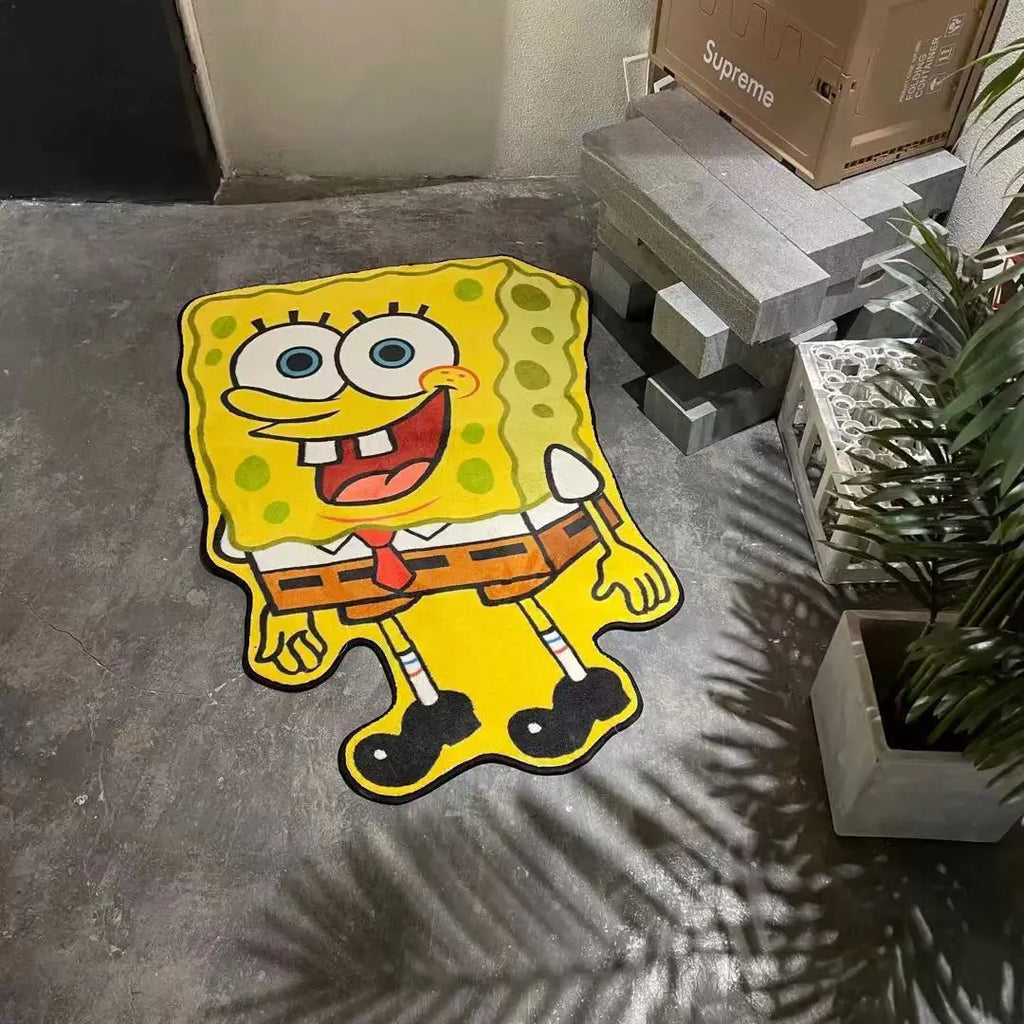 Cartoon SpongeBob Plush Polyester Lounge Floor Rug for Bedroom