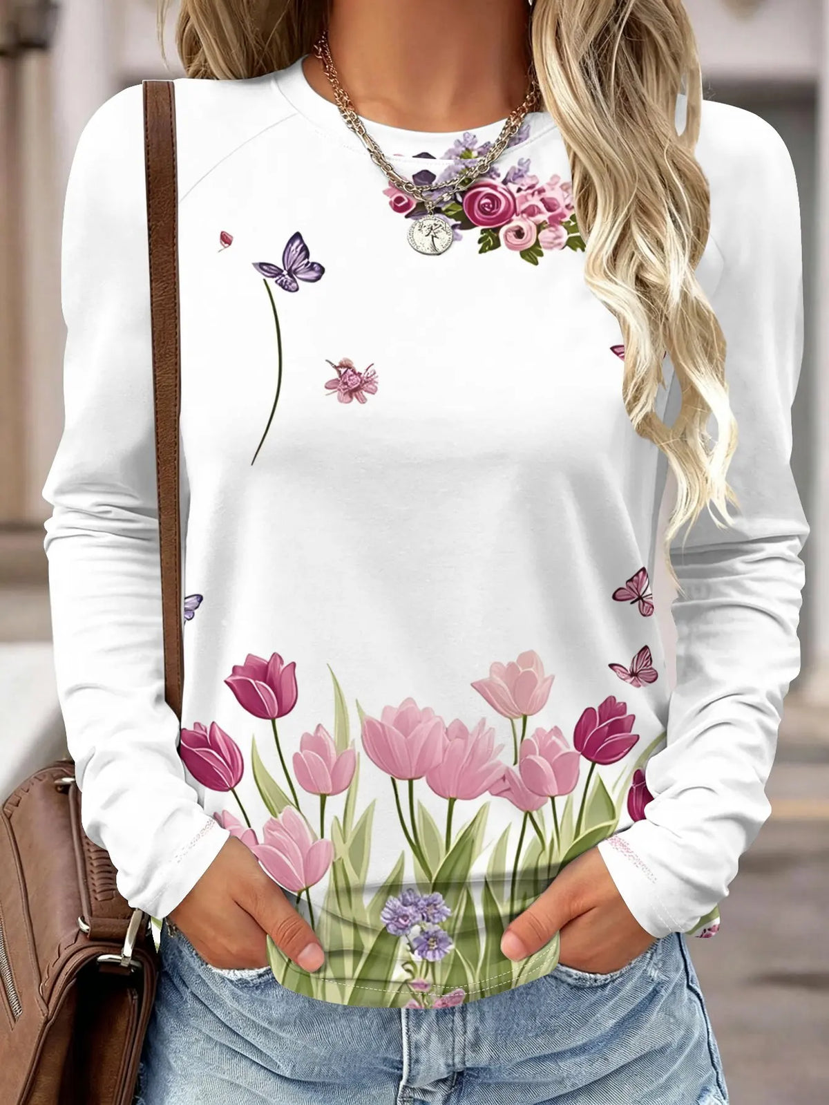 Women Long Sleeve Shirt Neon Rainbow Butterfly Heart Print Round Neck Raglan Casual Fall Tops Women's Clothes