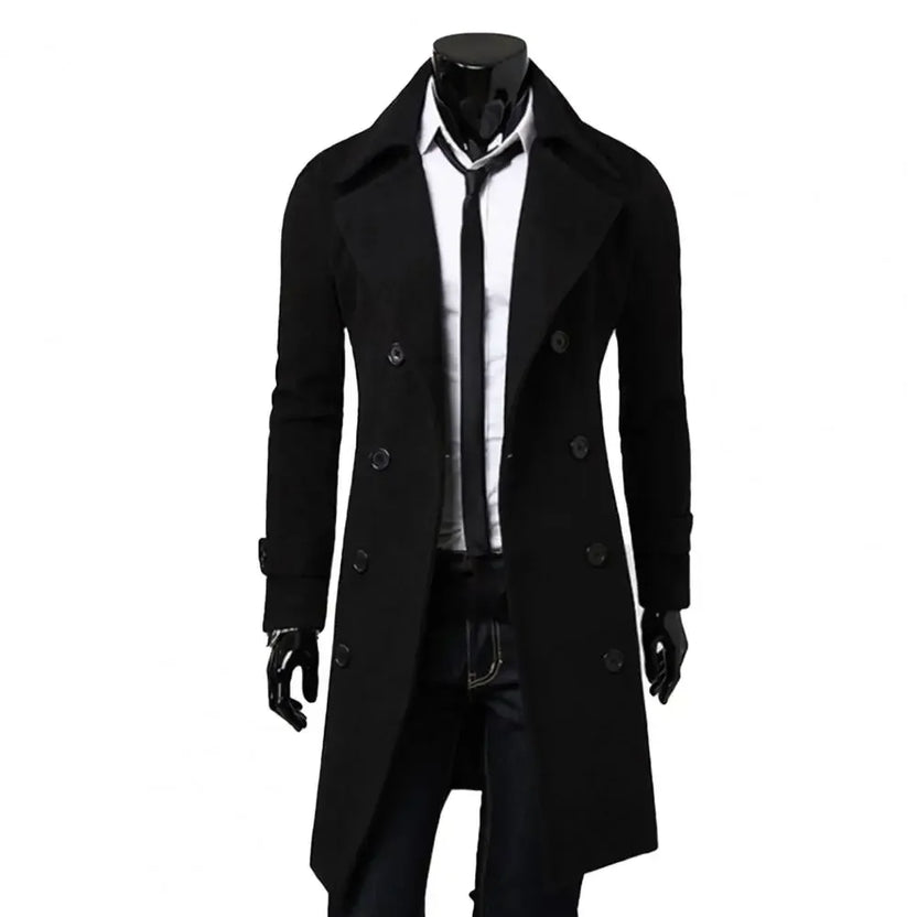 Gabardina sencilla, abrigo cruzado para hombre, chaqueta de color liso resistente al frío