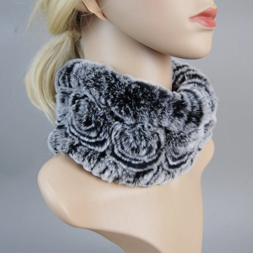 Damen Strick-Set aus echtem Rexkaninchenfell, Mütze und Schal, natürlicher warmer Rexkaninchenfell-Schal, Wintermütze für Damen, Set aus echtem Rexkaninchenfell