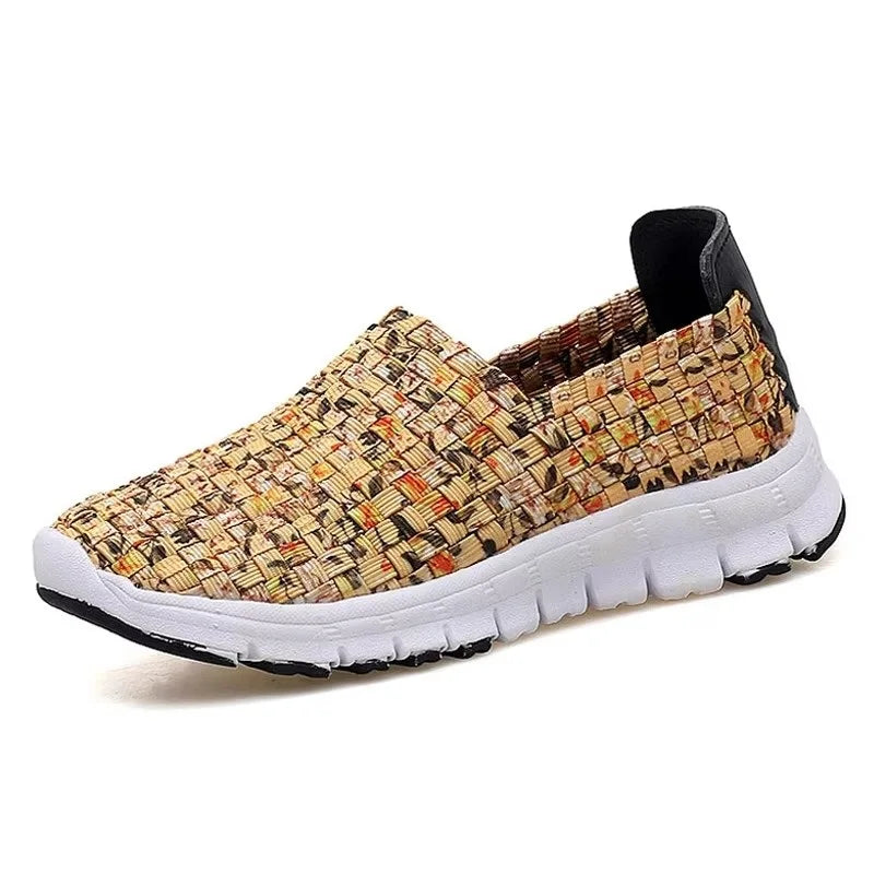 Women Flats Summer Casual Shoes Breathable Sneakers Female Woven Walking Shoes Slip on Ladies Loafers Handmade Big Size 35-44