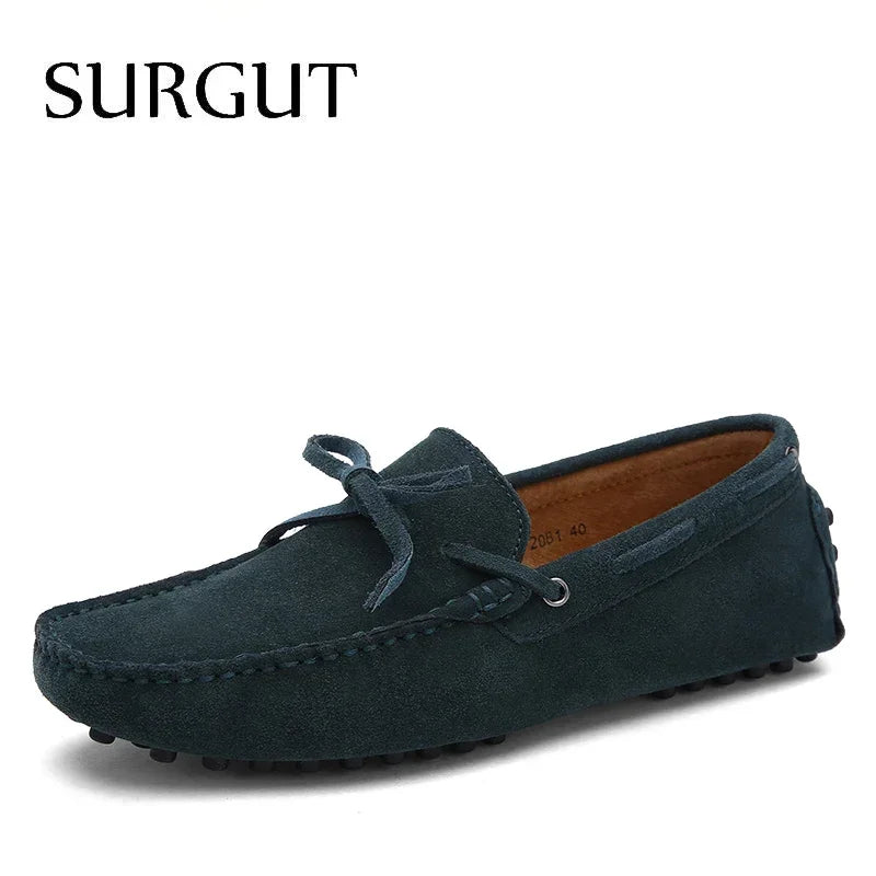 SURGUT Brand New Fashion Summer Spring Men Driving Shoes Loafers Real Leather Boat Shoes Breathable Male Casual Flats Loafers