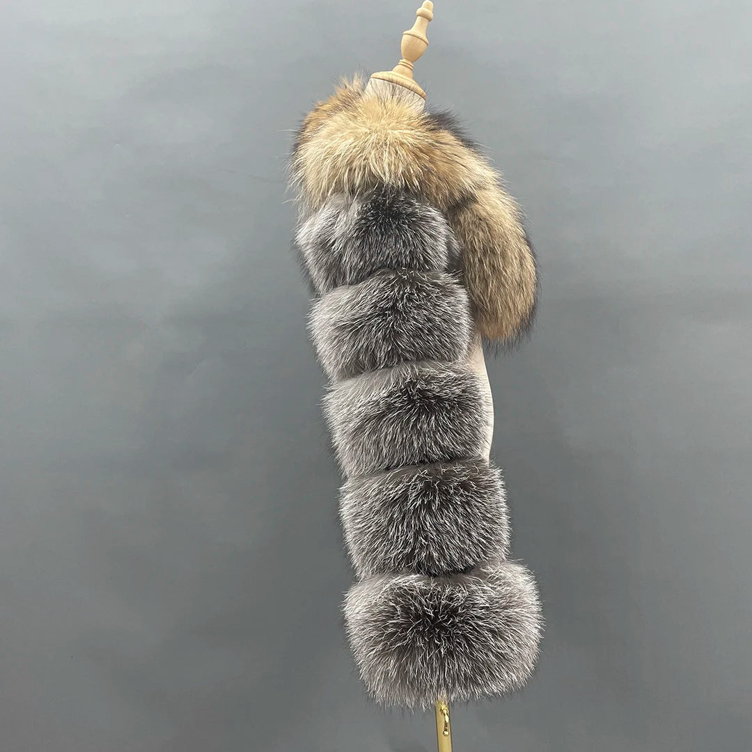 MISSJANEFUR 2022 New Fur Coat Women Cropped Luxury Real Silver Fox Fur Jacket Fashion Warm Custom Natural Raccoon Fur Winter
