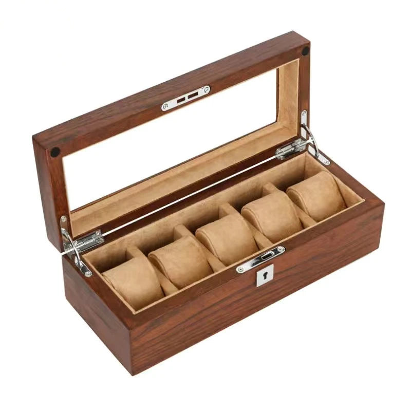 Caja organizadora de 5 espacios para relojes, de madera maciza, nueva caja de almacenamiento para relojes con cerradura, lujosa caja de regalo de madera, soporte para relojes de hombre