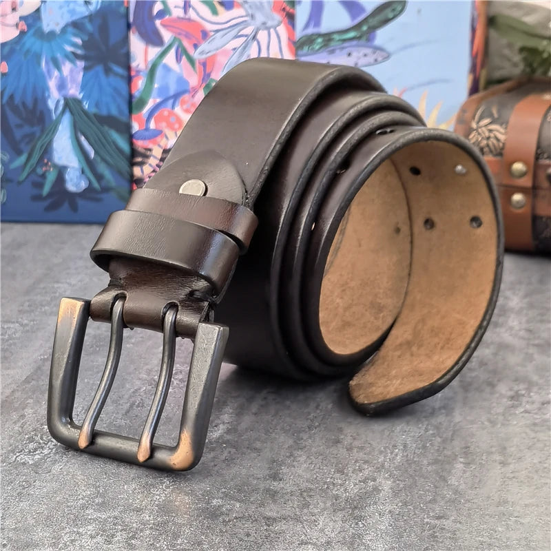 Super Wide 4.2CM Luxury Thick Genuine Leather Men Belt Double Buckle Belt Ceinture  Leather Belt Men Jeans Trouser Belt MBT0018