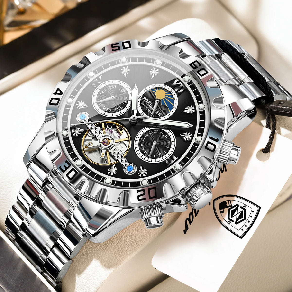POEDAGAR Lovers Wristwatch Mechanical Waterproof Boyfriend Watch Hollow Tourbillon Automatic Stainless Steel Men's Watches Reloj