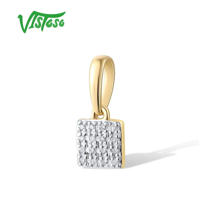 VISTOSO Gold Pendants for Women Authentic 14K & 9K Rose White Gold Sparkling Diamond Simple Square Pendant Wedding Fine Jewelryk